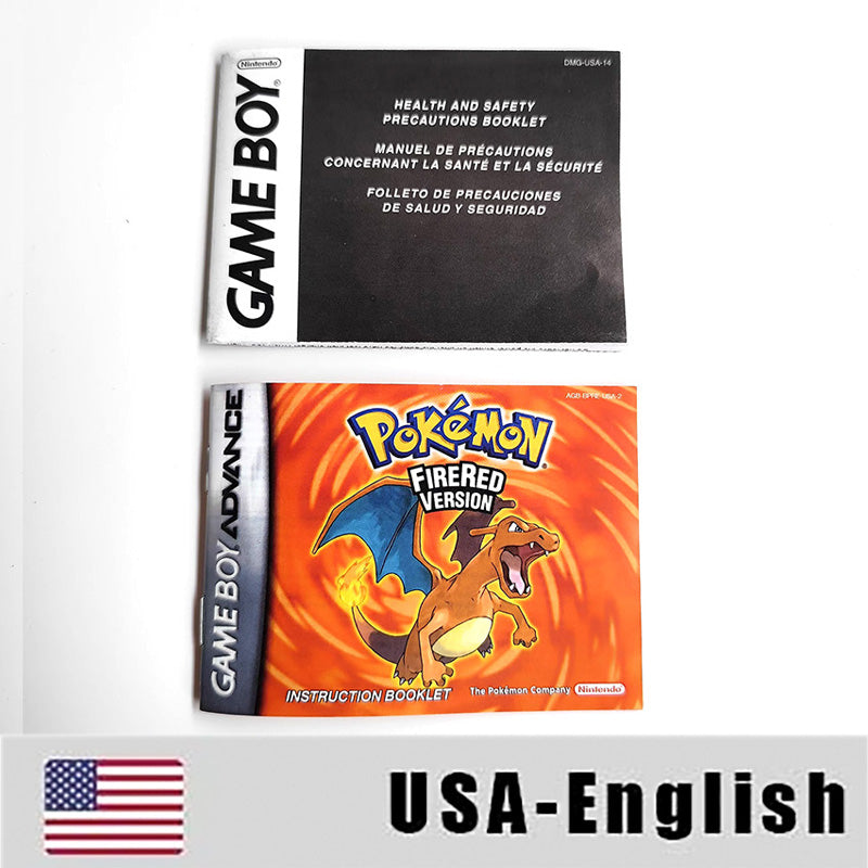 USA FRA NOE FRA ESP Pokemon Leaf Green Fire Red Ruby Emerald Sapphire Game Cartridge manual for Gba