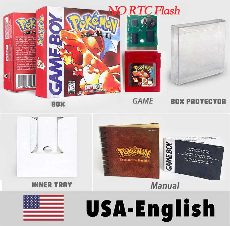 USA ITA NOE FRA ESP pokemon RTC Gold silver crystal NO RTC yellow red blue sealed 16 bit box tray manual Game Cartridge for GBC