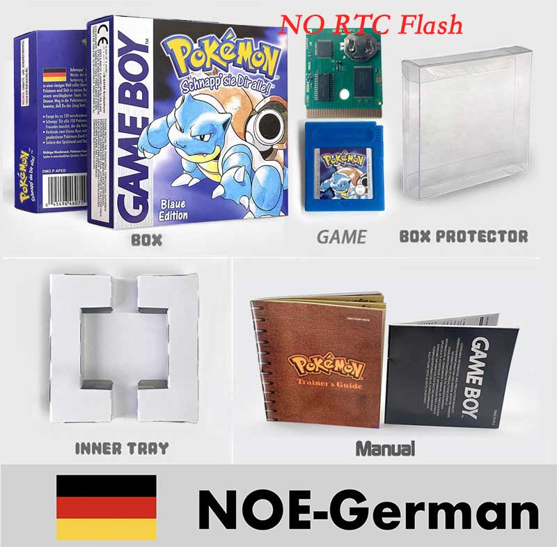 USA ITA NOE FRA ESP pokemon RTC Gold silver crystal NO RTC blue yellow red sealed 16 bit box tray manual Game Cartridge for GBC