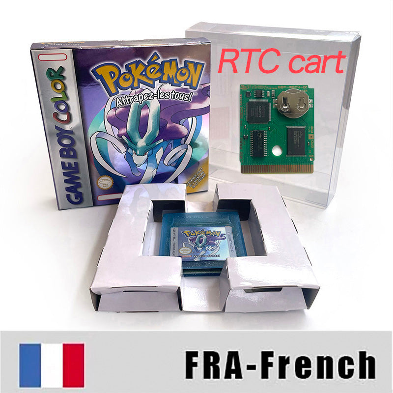 ITA ESP EUR FRA NOE USA Pokemon series RTC Flash silver crystal gold NO RTC flash yellow red blue 16 bit box tray Game Cartridge for GBC Multi-language