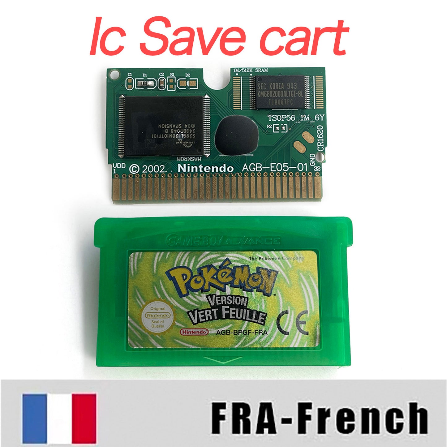 FRA French IC save 1 M flash cart pokemon feuille verte version box with tray Nintendo game cartridge for gba game boy advance