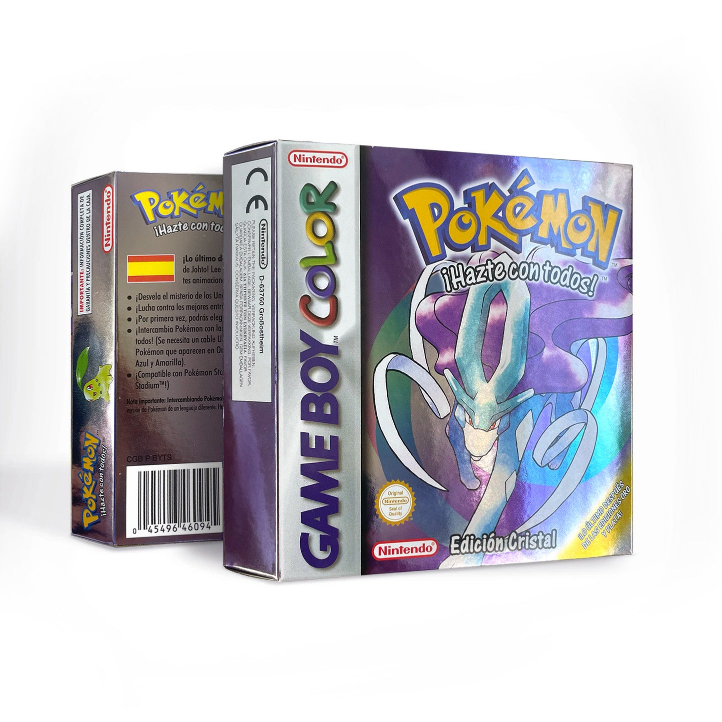 GBC game ESP Spanish pokemon crystal version RTC Flash cart Battery save Nintendo pokemon cristal cartridge tray box game boy color