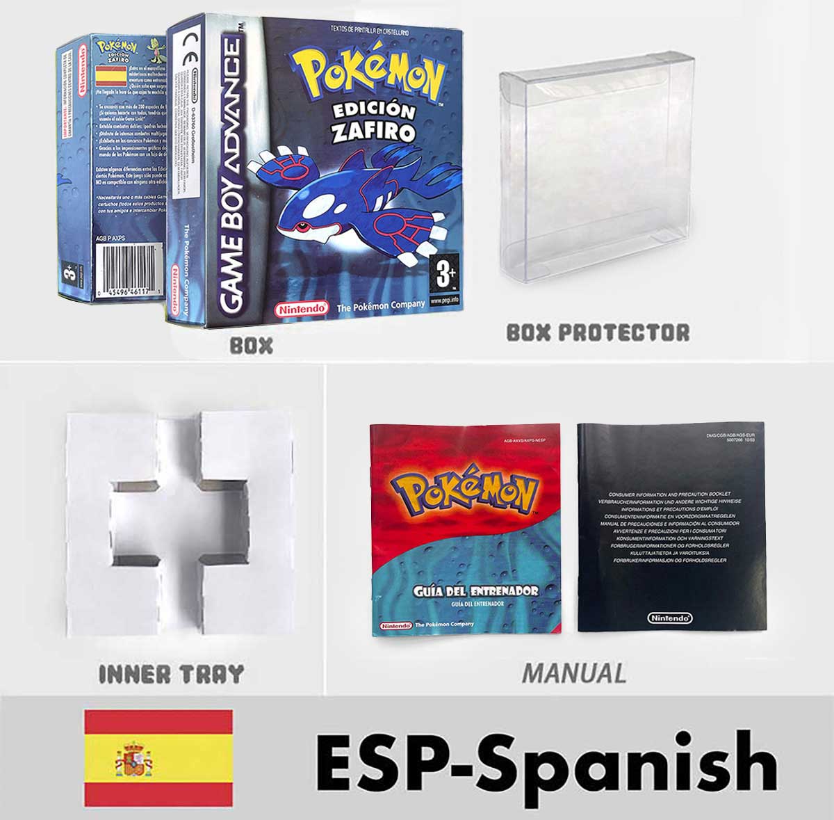 USA FRA NOE FRA Pokemon Emerald Ruby Firered Sapphire LeafGreen Box Tray Manual for Gba