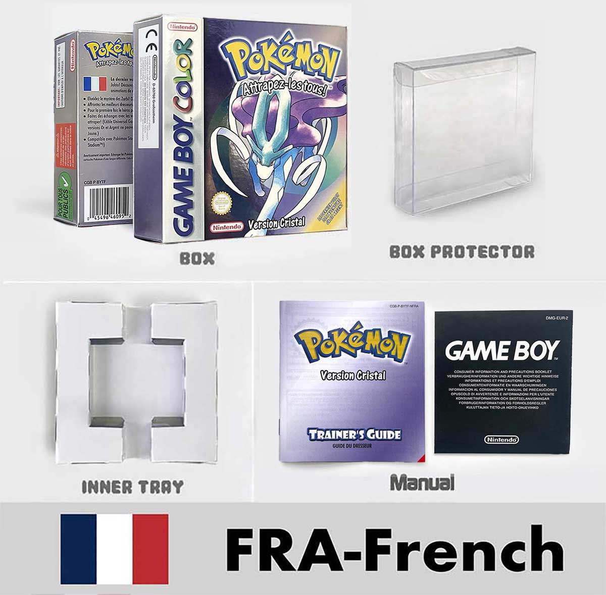 USA FRA NOE ESP ITA Pokemon Yellow Blue Red Crystal Silver Gold Green box and manual for GBC