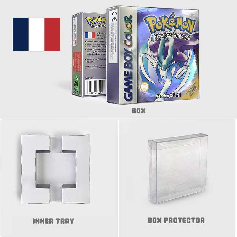 USA FRA NOE ESP ITA EUR Pokemon crystal gold silver red blue yellow Metallic FoilFinish Box Trey Manual label for GBC