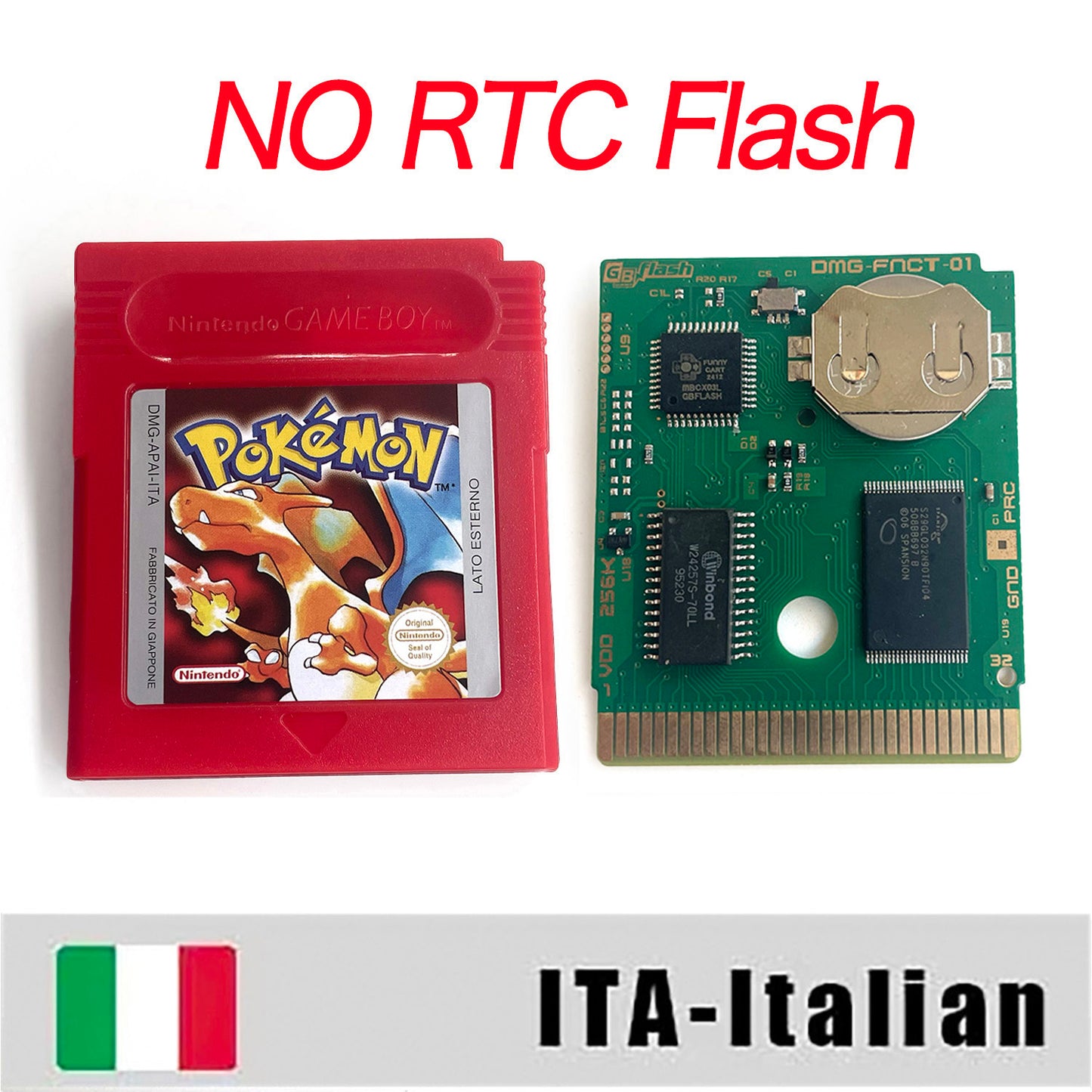 gbc game ITA Italian pokemon red version Battery save no RTC Flash pokemon rosso cartridge with tray box gbc game boy color