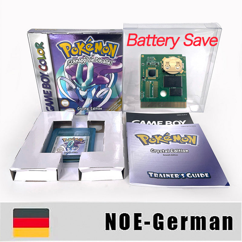 GBC game NOE German pokemon crystal version RTC Flash cart Battery save Nintendo pokemon Kristall cartridge tray box game boy color