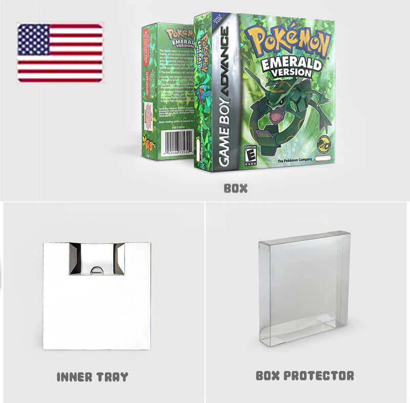 USA NOE FRA EUR ESP ITA Pokemon Emerald Ruby Leafgreen Sapphire Firered Nintendo Metallic Holographic BOX for GBA multiple languages