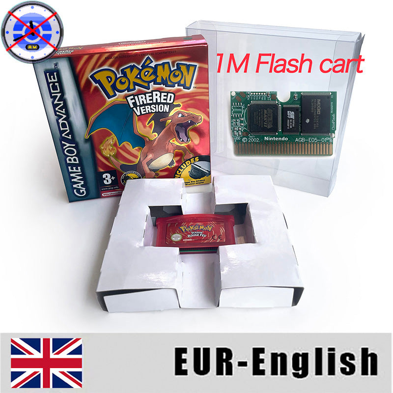 EUR ESP NOE FRA ITA USA RTC flash 1 M Flash CART  Pokemon 5 types Sapphire Firered Emerald Ruby Leafgreen Video Game cart for GBA Multilingual