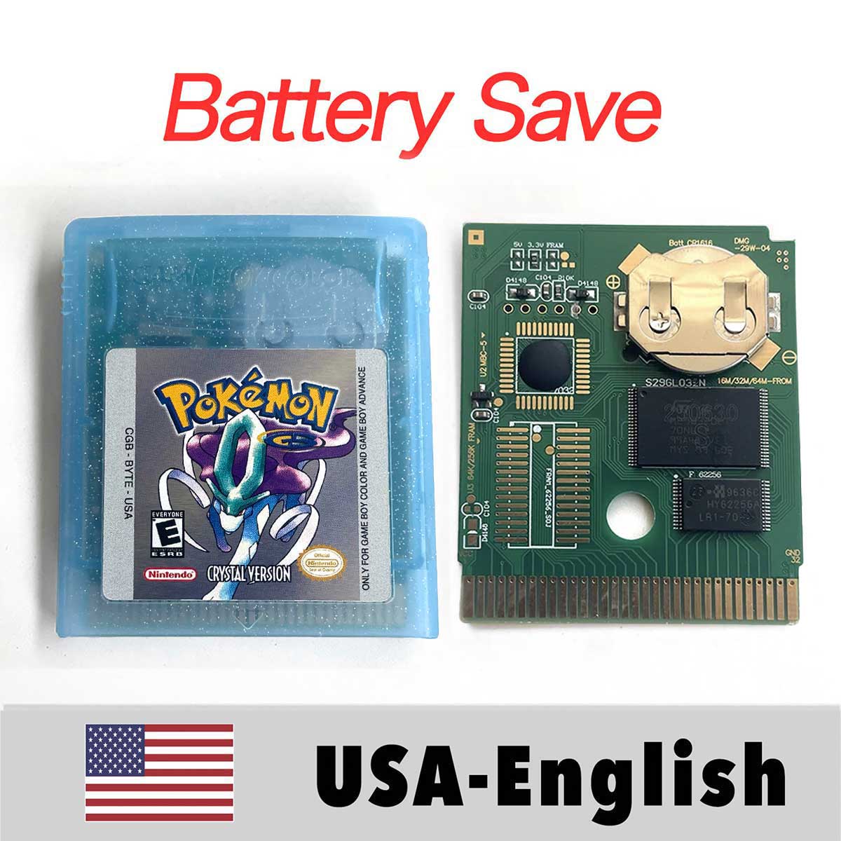USA ITA NOE FRA ESP EUR version battery save cart pokemon yellow red crystal gold silver blue 16 bit Game Cartridge for GBC