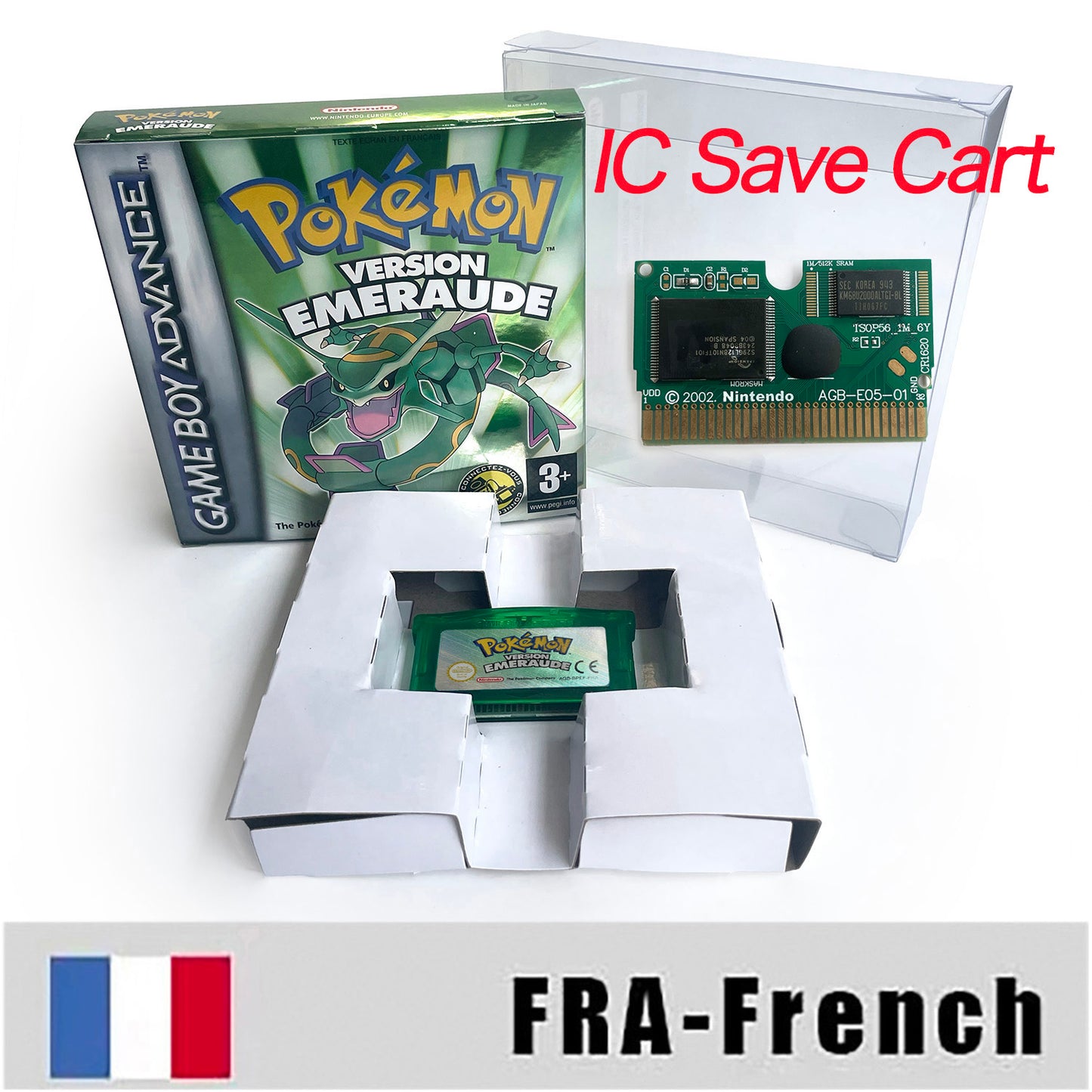 FRA French IC save rtc flash cart Real Time Clock pokemon emerald version box with tray Nintendo game cartridge for gba game boy advance