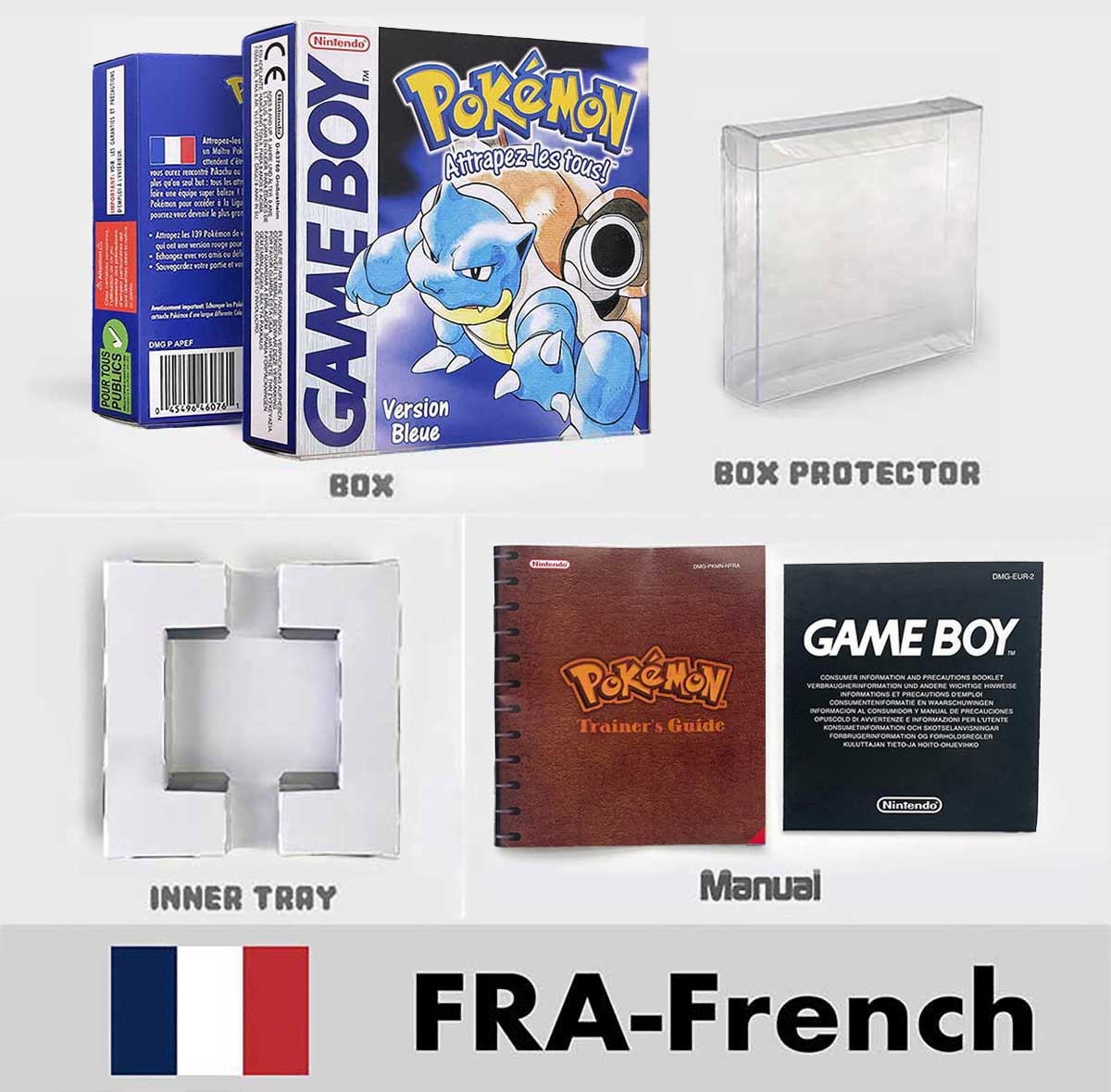 USA FRA NOE ESP ITA Pokemon Yellow Blue Red Crystal Silver Gold Green box and manual for GBC