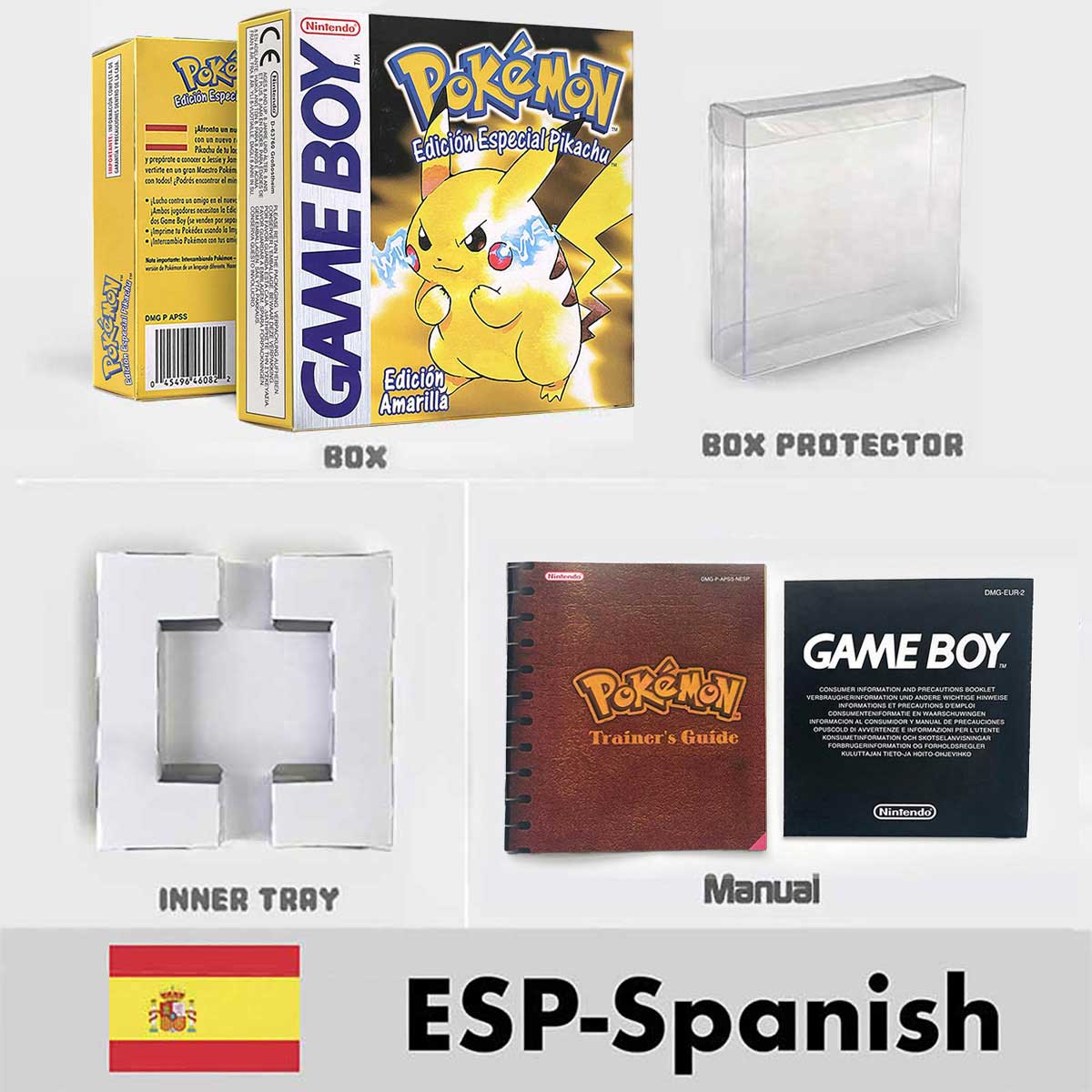 USA FRA NOE ESP ITA Pokemon Yellow Blue Red Crystal Silver Gold Green box and manual for GBC