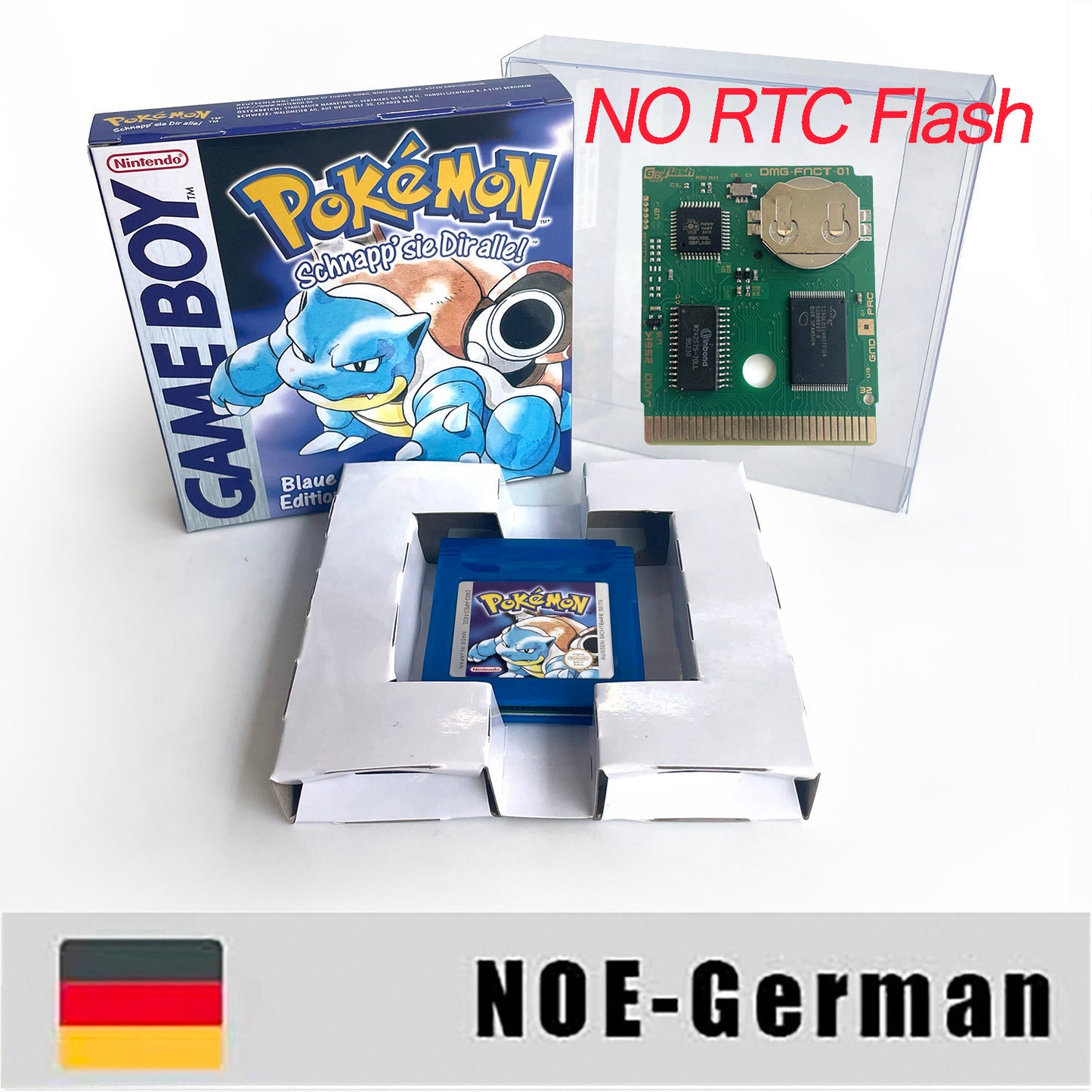 GBC game NOE German pokemon blue version Nintendo Battery save flash cart pokemon blau cartridge tray box gbc game boy color