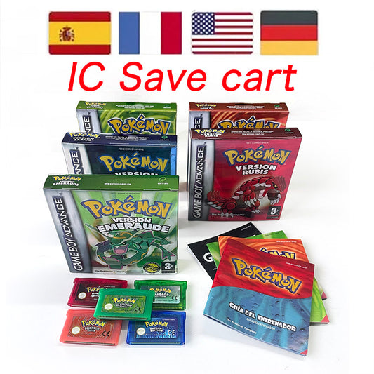 USA FRA NOE FRA version GBA game IC SAVE CART pokemon LeafGreen Firered sealed box tray Game Cartridge manual for gba