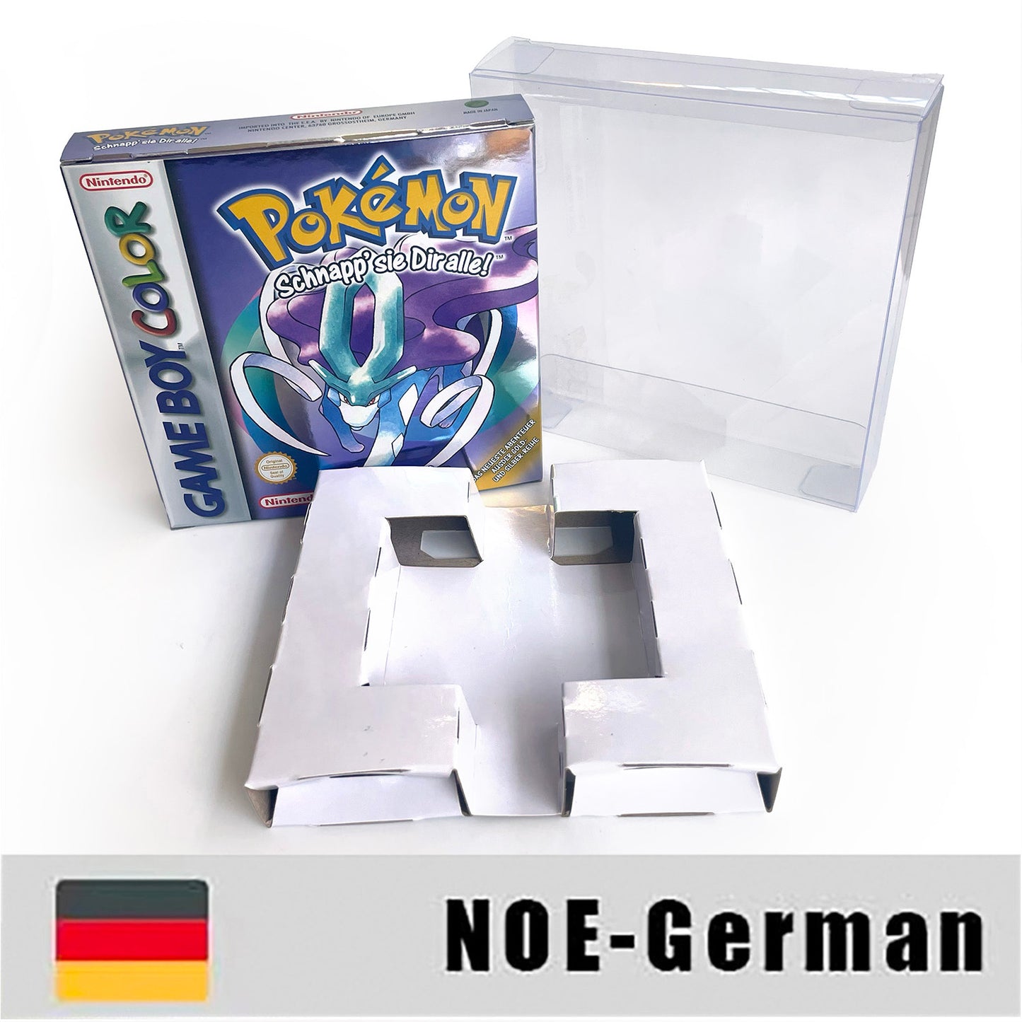 GBC game NOE German pokemon crystal version RTC Flash cart Battery save Nintendo pokemon Kristall cartridge tray box game boy color