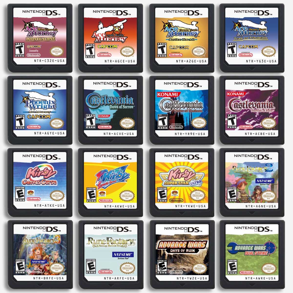 USA English Ace Attorney/Castlevania/Kirby/Rune Factory/Bomberman/Digimon World/Dragon Quest/Etrian Odyssey Game Cartridge for Nintendo Ds 3ds 2ds
