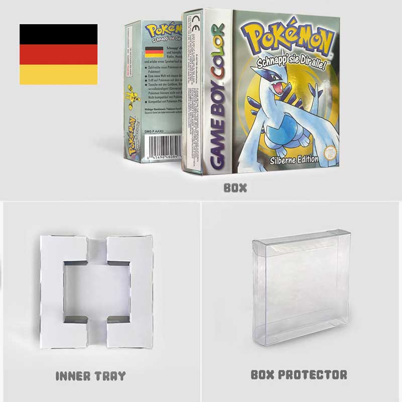 USA FRA NOE ESP ITA EUR Pokemon crystal gold silver red blue yellow Metallic FoilFinish Box Trey Manual label for GBC