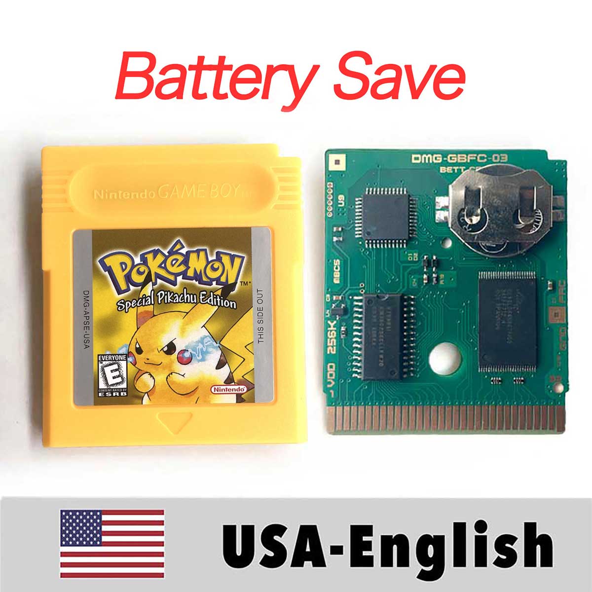 USA ITA NOE FRA ESP EUR version battery save cart pokemon crystal gold silver yellow red blue 16 bit Game Cartridge for GBC