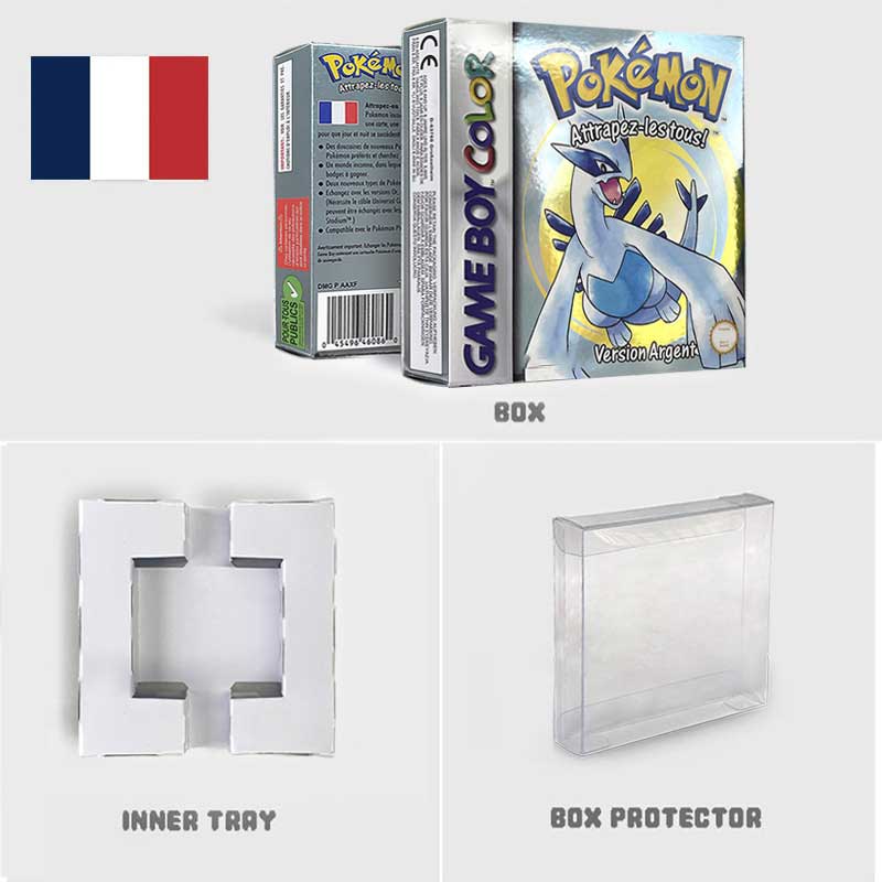 USA FRA NOE ESP ITA EUR Pokemon crystal gold silver red blue yellow Metallic FoilFinish Box Trey Manual label for GBC