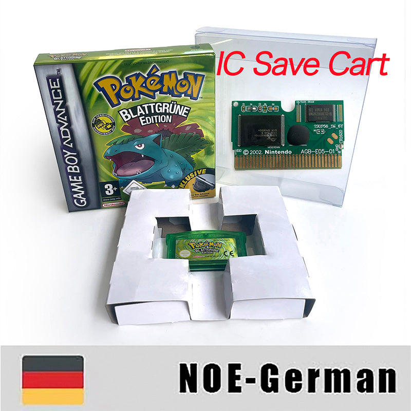 EUR ESP NOE FRA ITA IC save cart Nintendo Pokemon Emerald Ruby Leafgreen Sapphire Firered Metallic Holographic Box game cartridge for GBA