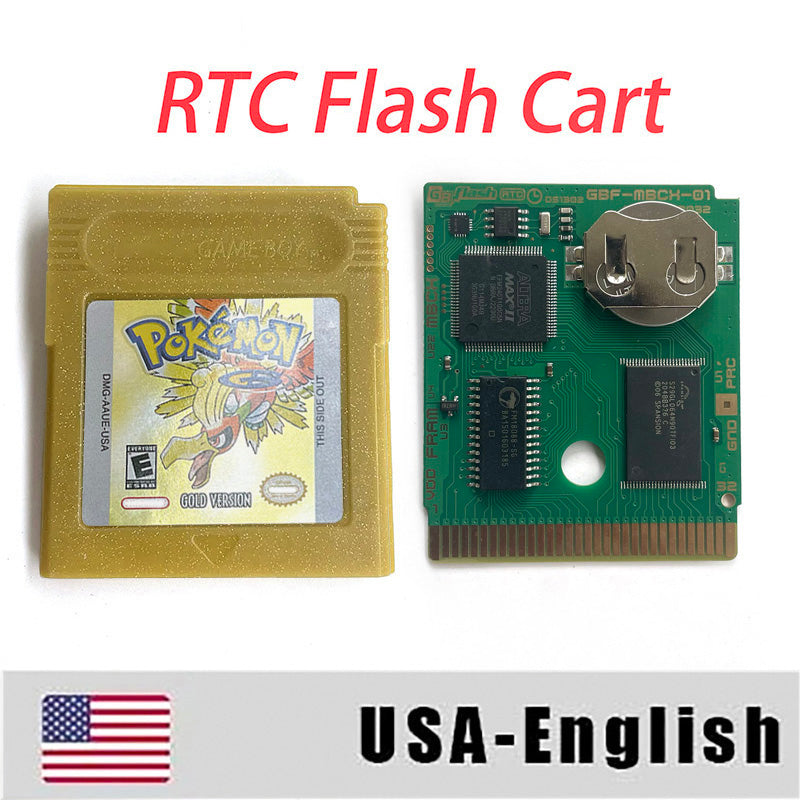 USA english IC save pokemon gold version RTC Flash cart Battery save gold Manual cartridge with tray box for gbc game boy color