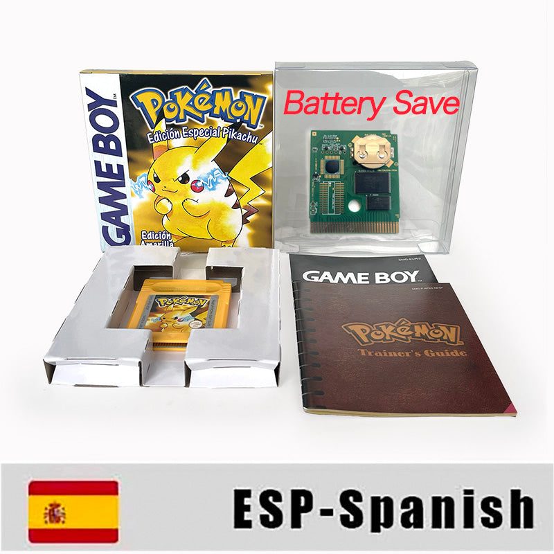 GBC game ESP Spanish pokemon yellow version Nintendo Battery save NO RTC flash pokemon amarillo cartridge tray box gbc game boy color