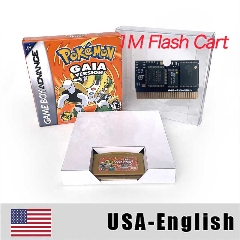 USA ESP RTC/1M Flash cart pokemon GLAZED Emerald Legacy firered rocket Unbound Odyssey lazarus Cartridge BOX Card Rom Hack for gba