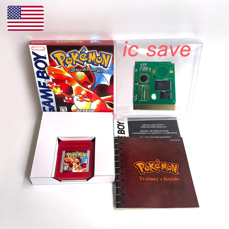 USA Pokemon red English Version Battery Save no RTC Flash Cart IC Save Manual Cartridge with Tray Box for Gbc Game Boy Color