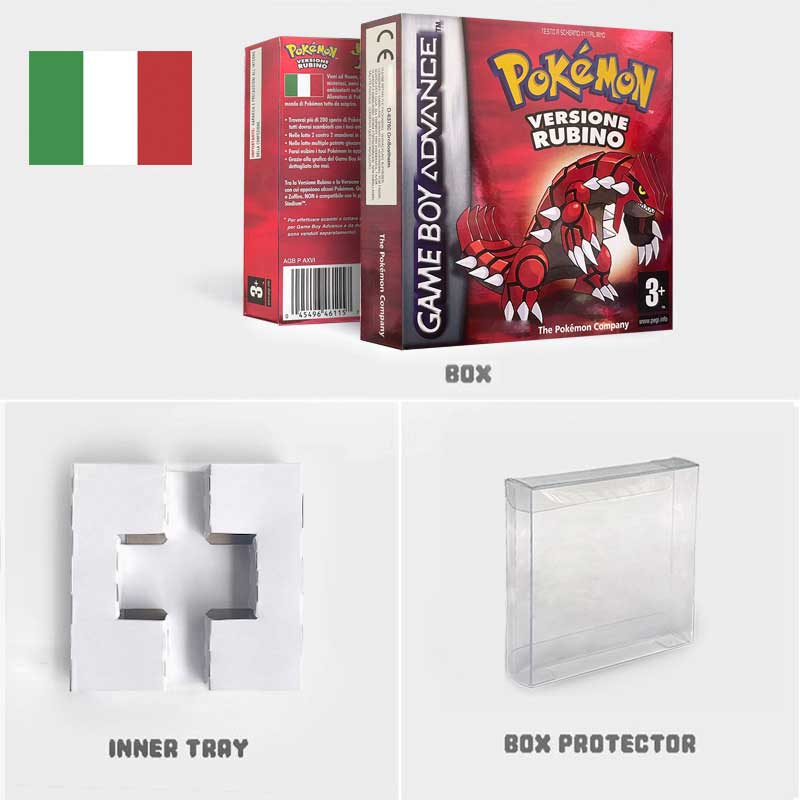 USA FRA NOE ESP ITA EUR Pokemon Emerald Sapphire Leafgreen Ruby Firered Metallic FoilFinish Box Trey Manual label for GBA
