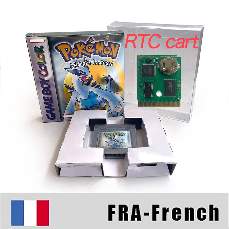ITA ESP EUR FRA NOE USA Pokemon series RTC Flash silver crystal gold NO RTC flash yellow red blue 16 bit box tray Game Cartridge for GBC Multi-language