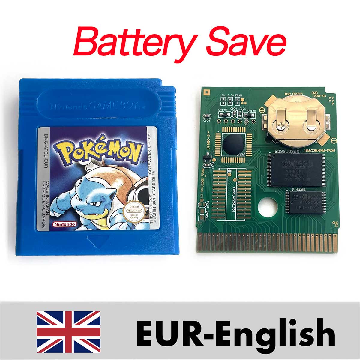USA ITA NOE FRA ESP EUR version battery save cart pokemon crystal gold silver yellow red blue 16 bit Game Cartridge for GBC
