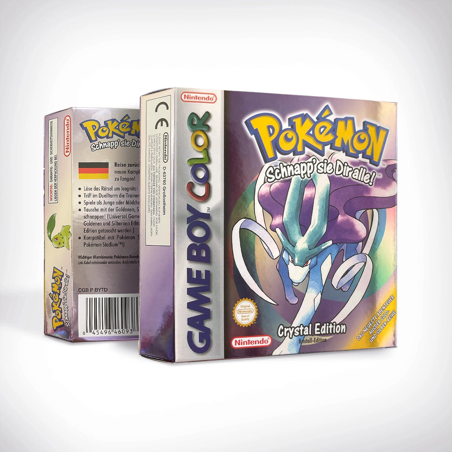 GBC game NOE German pokemon crystal version RTC Flash cart Battery save Nintendo pokemon Kristall cartridge tray box game boy color