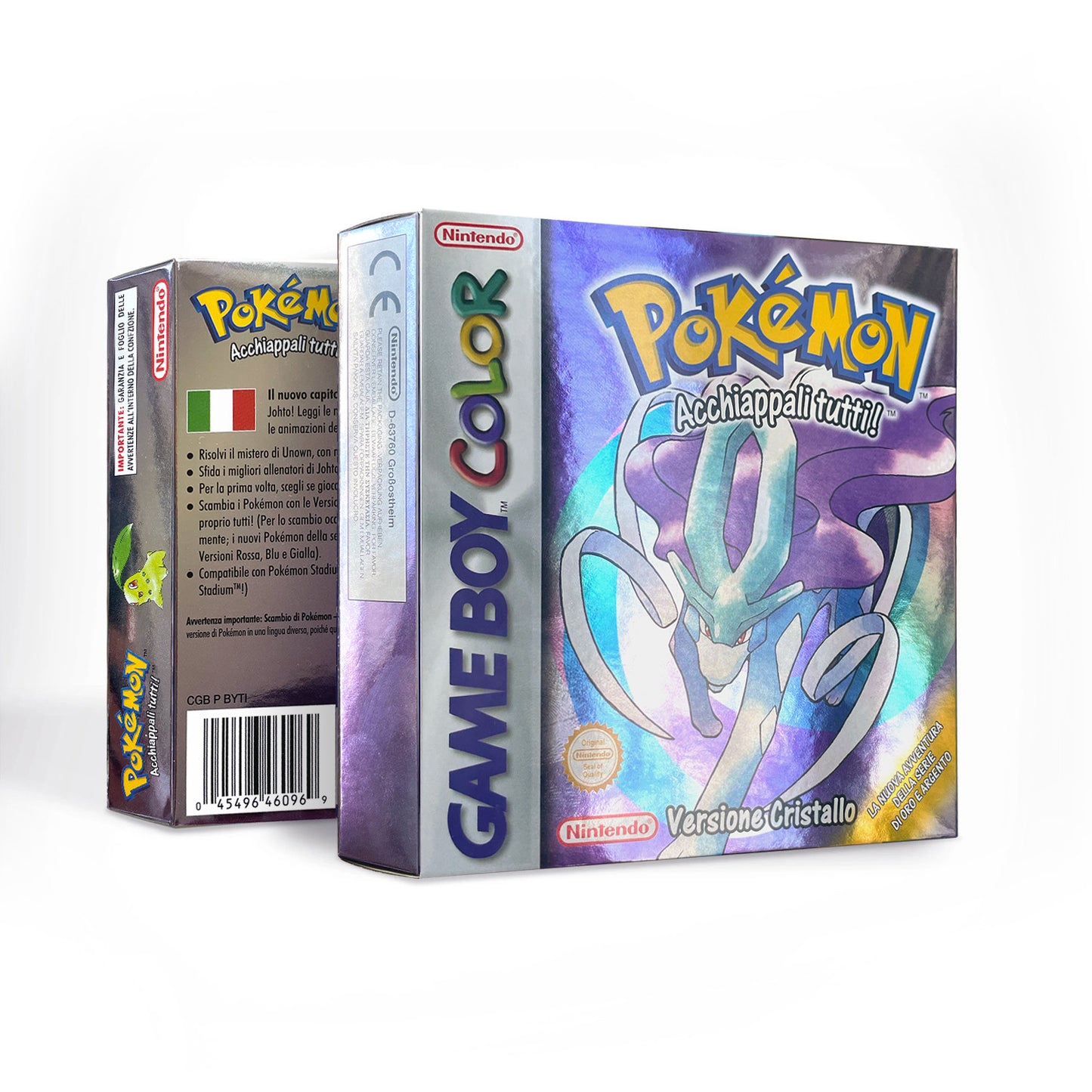 GBC game ITA Italian pokemon crystal version RTC Flash cart Battery save Nintendo pokemon cristallo cartridge tray box game boy color