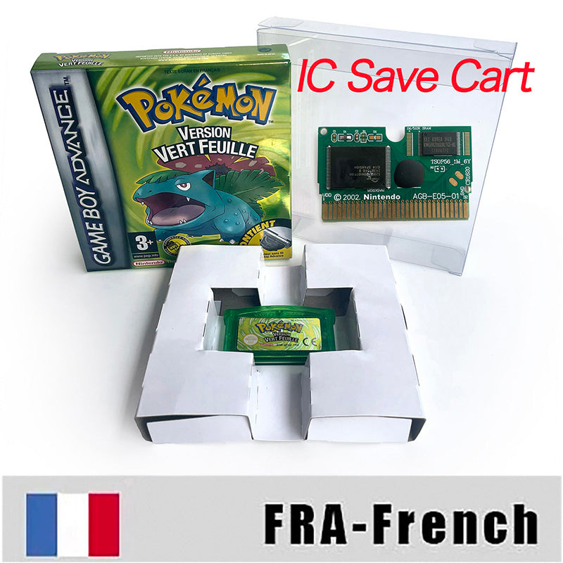 EUR ESP NOE FRA ITA IC save cart Nintendo Pokemon Emerald Ruby Leafgreen Sapphire Firered Metallic Holographic Box game cartridge for GBA