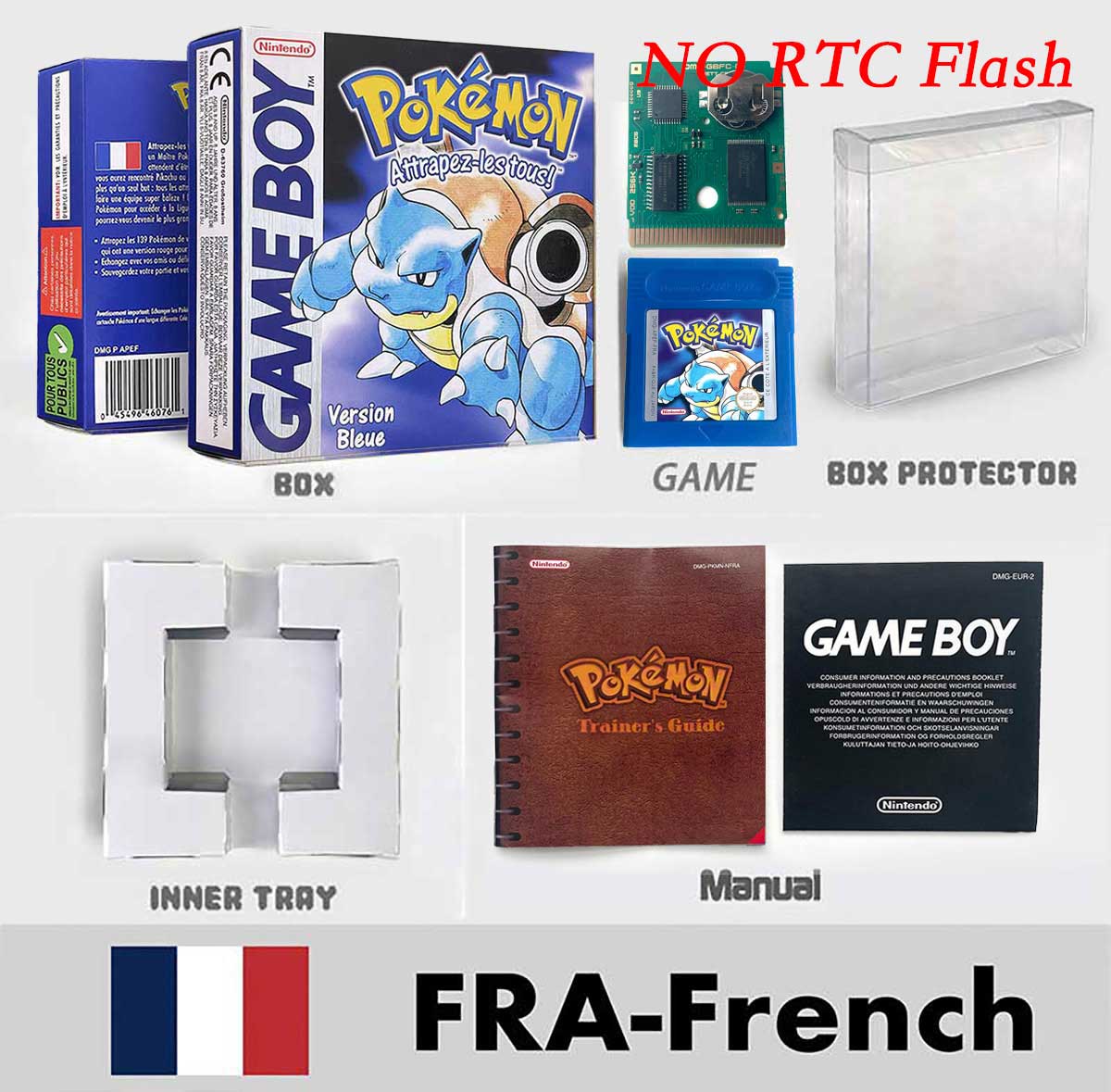 USA ITA NOE FRA ESP pokemon RTC Gold silver crystal NO RTC yellow red blue sealed 16 bit box tray manual Game Cartridge for GBC