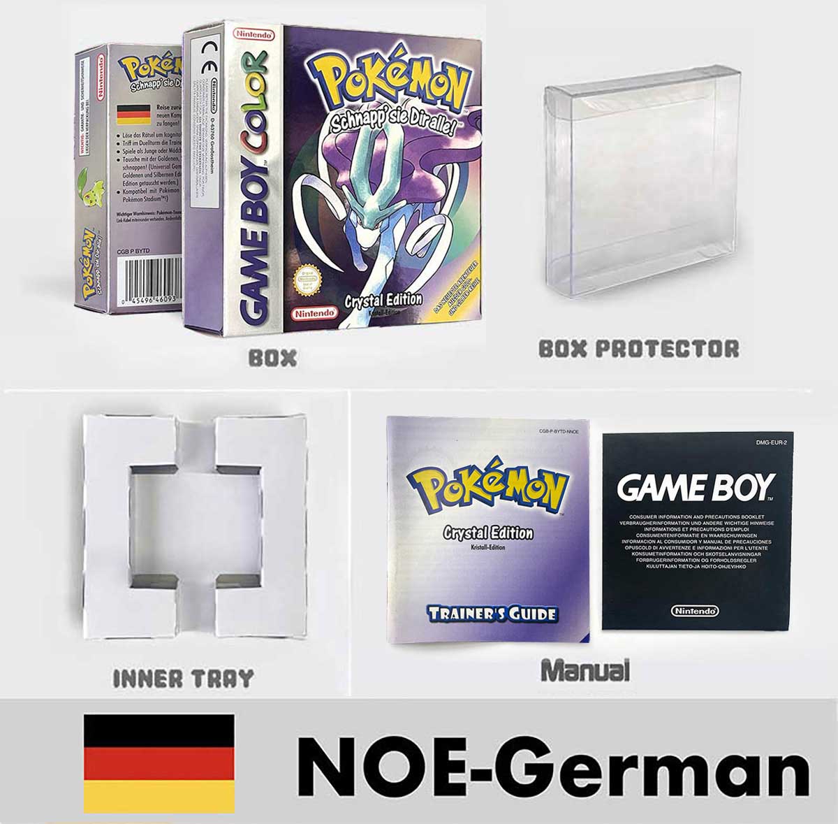 USA FRA NOE ESP ITA Pokemon Yellow Blue Red Crystal Silver Gold Green box and manual for GBC