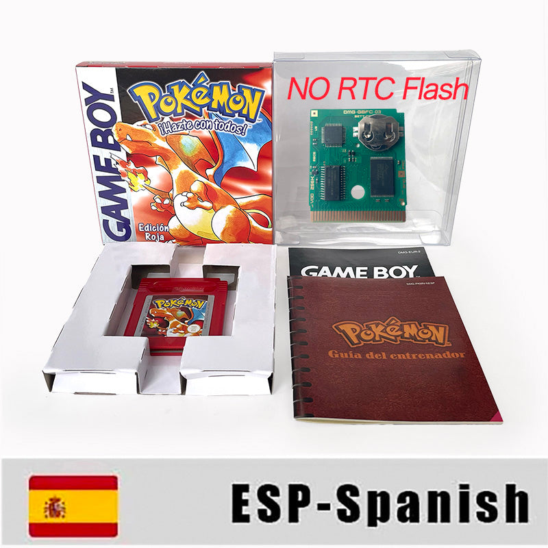 gbc game ESP Spanish pokemon red version Battery save no RTC Flash pokemon rojo cartridge with tray box gbc game boy color