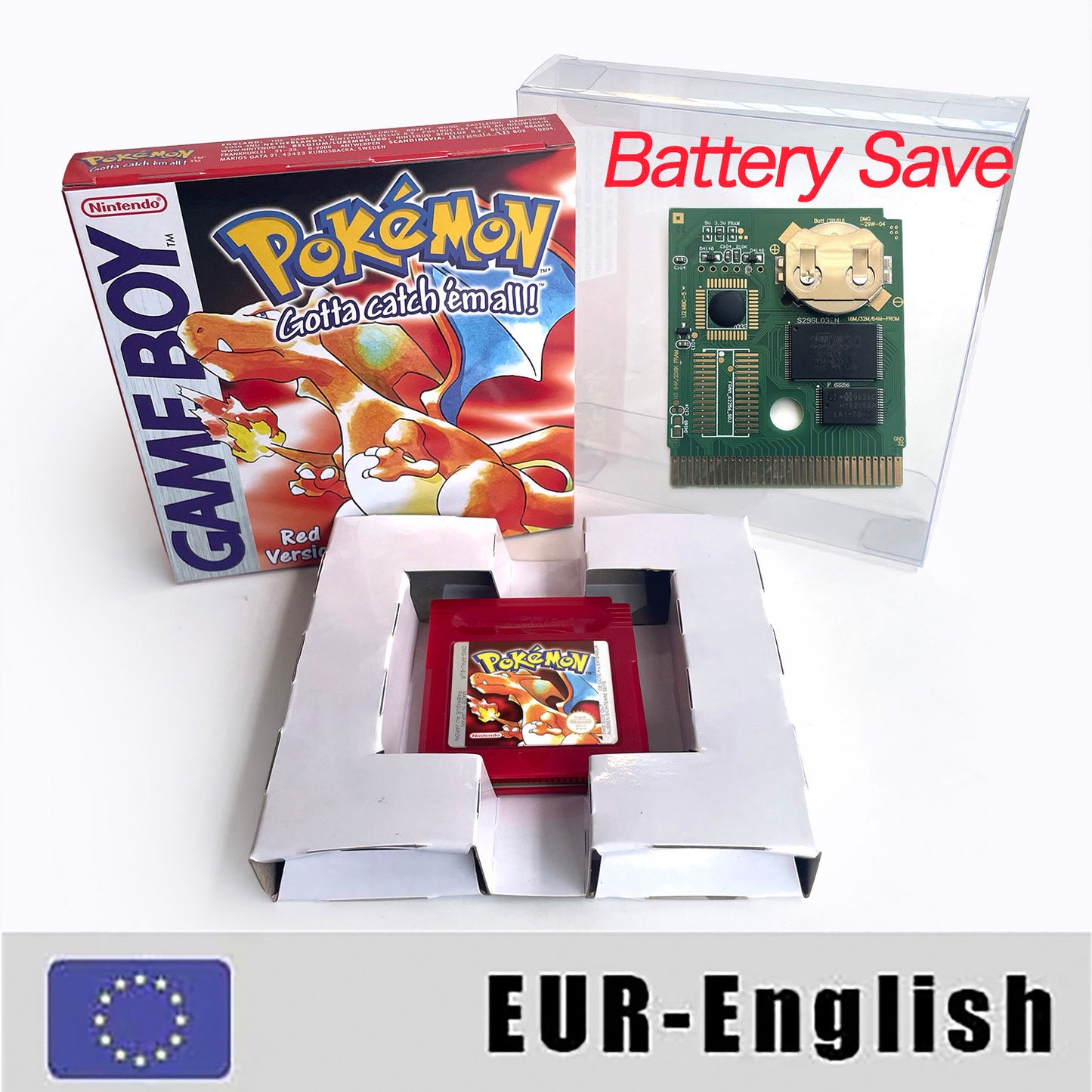 gbc game EUR english pokemon red version Battery save no RTC Flash cartridge with tray box gbc game boy color