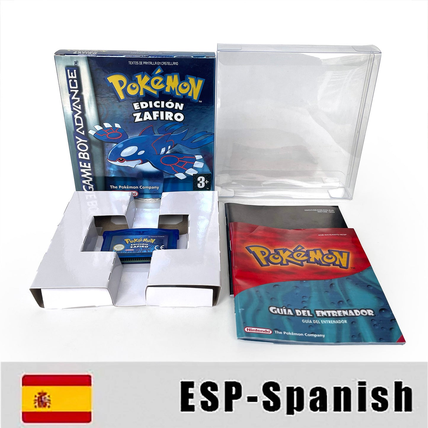 ESP Spanish IC save rtc flash cart Real Time Clock pokemon sapphire version sealed manual box with tray Nintendo game cartridge for gba