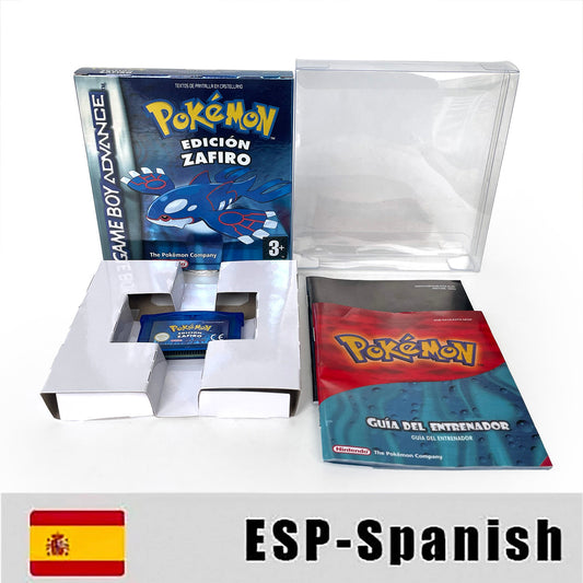 ESP Spanish IC save rtc flash cart Real Time Clock pokemon sapphire version sealed manual box with tray Nintendo game cartridge for gba