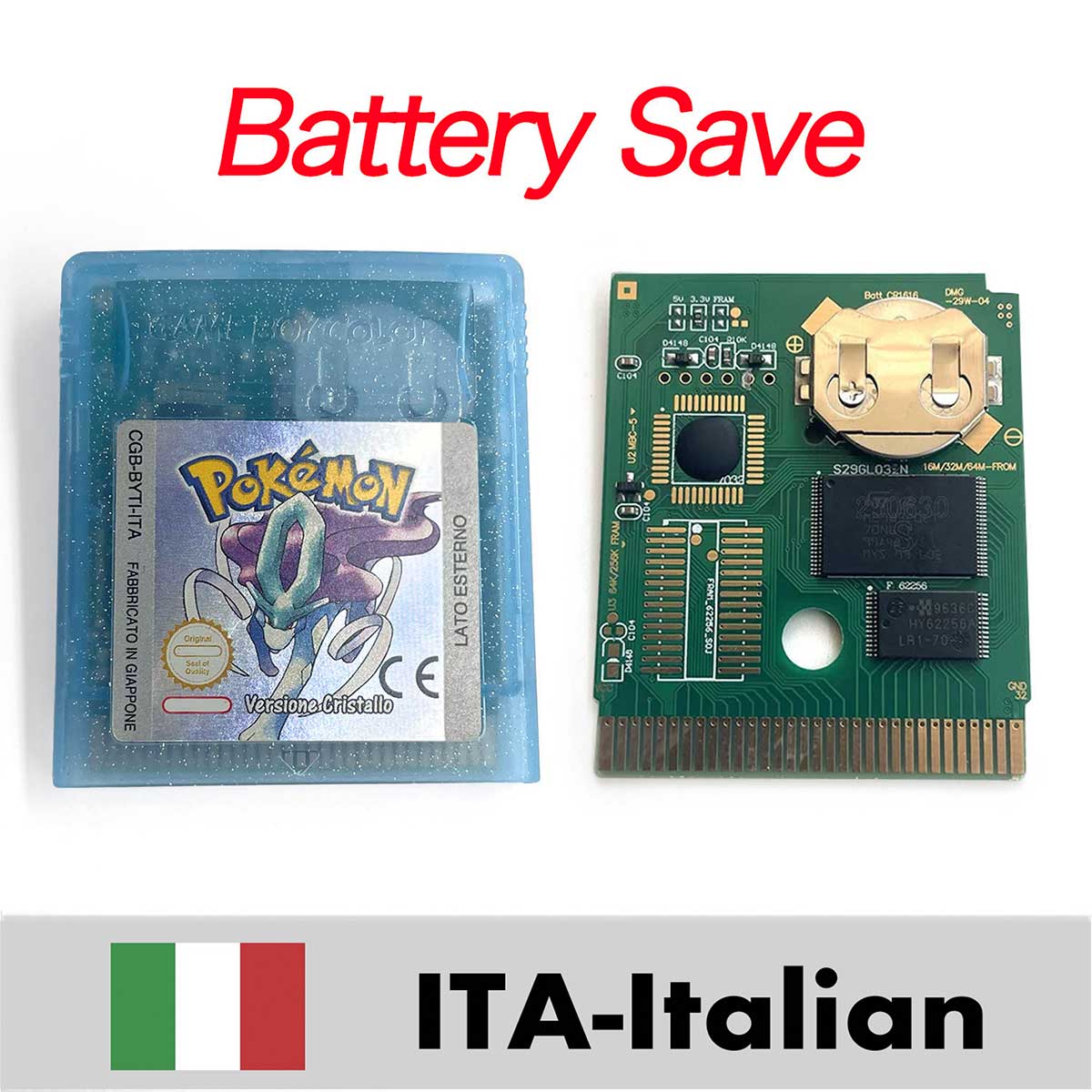 USA ITA NOE FRA ESP EUR version battery save cart pokemon crystal gold silver yellow red blue 16 bit Game Cartridge for GBC
