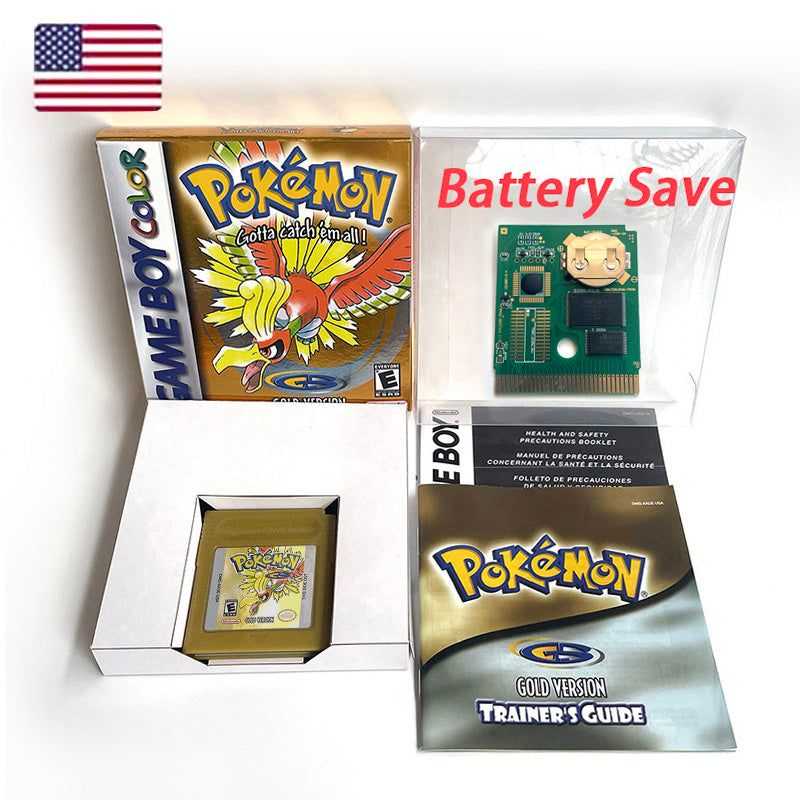 USA english IC save pokemon gold version RTC Flash cart Battery save gold Manual cartridge with tray box for gbc game boy color