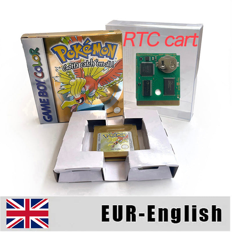 ITA ESP EUR FRA NOE USA Pokemon series RTC Flash silver crystal gold NO RTC flash yellow red blue 16 bit box tray Game Cartridge for GBC Multi-language