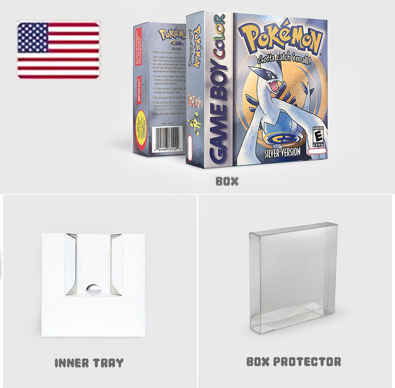 NOE ITA USA EUR ESP yellow green red gold crystal blue silver Pokemon Series Nintendo Metallic Holographic BOX trey for GBC