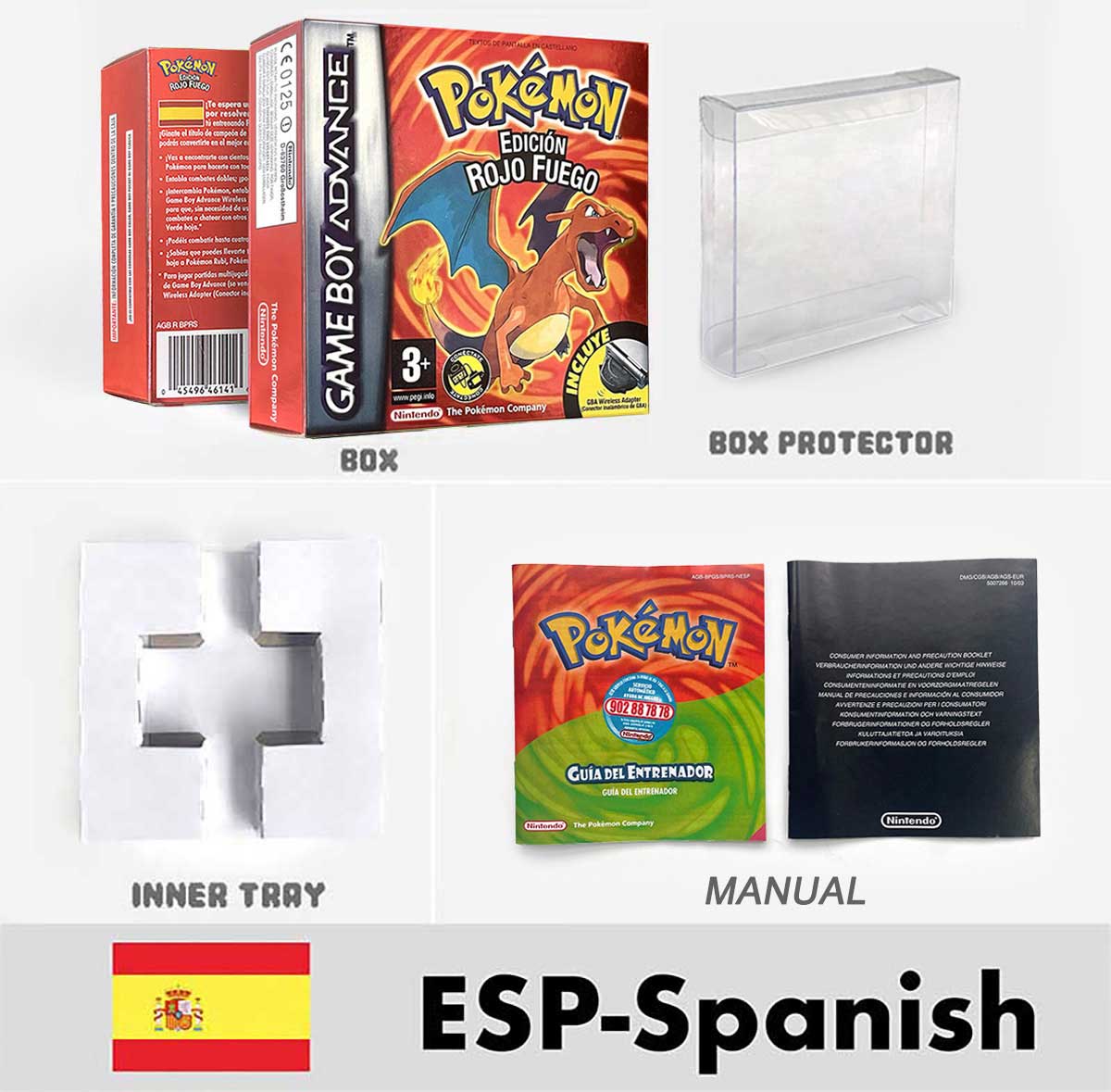 USA FRA NOE FRA Pokemon Emerald Ruby Firered Sapphire LeafGreen Box Tray Manual for Gba