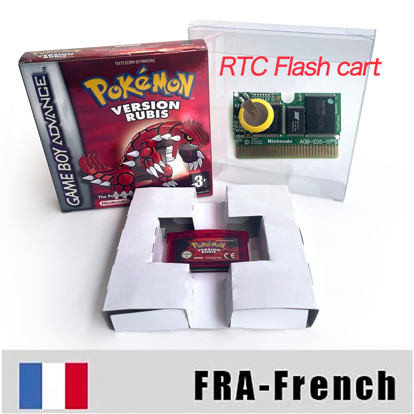 FRA French IC save rtc flash cart Real Time Clock pokemon Rubis version box with tray Nintendo game cartridge for gba game boy advance