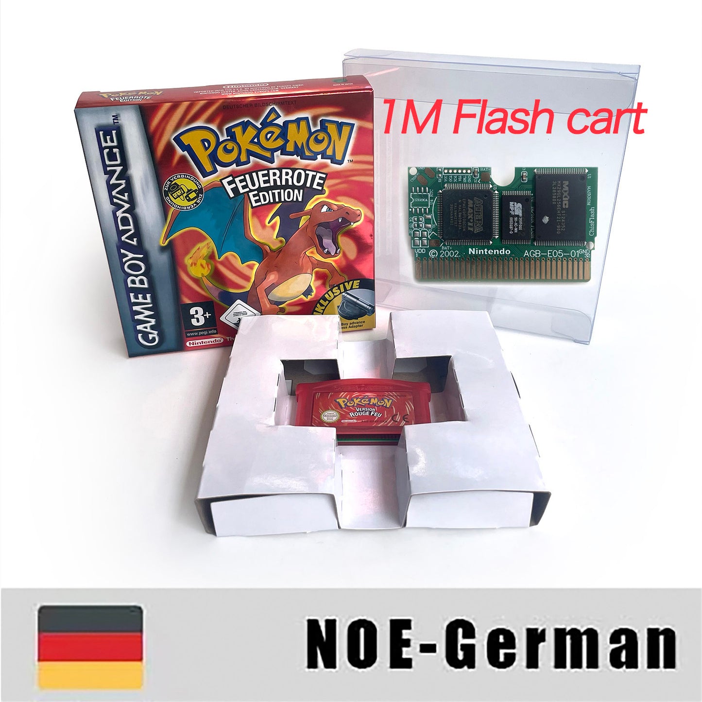 NOE German IC save 1 M flash cart pokemon firered version box with tray Nintendo game cartridge for gba game boy advance