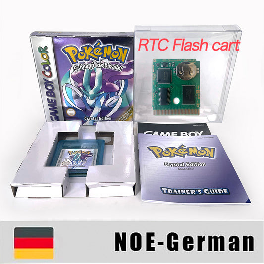 GBC game NOE German pokemon crystal version RTC Flash cart Battery save Nintendo pokemon Kristall cartridge tray box game boy color