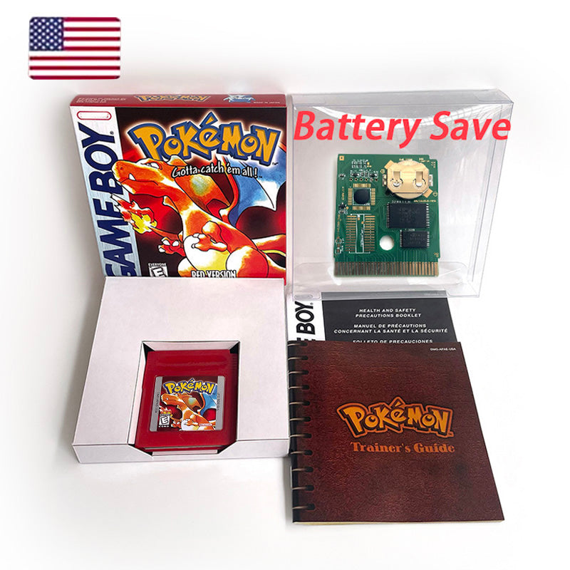USA Pokemon red English Version Battery Save no RTC Flash Cart IC Save Manual Cartridge with Tray Box for Gbc Game Boy Color
